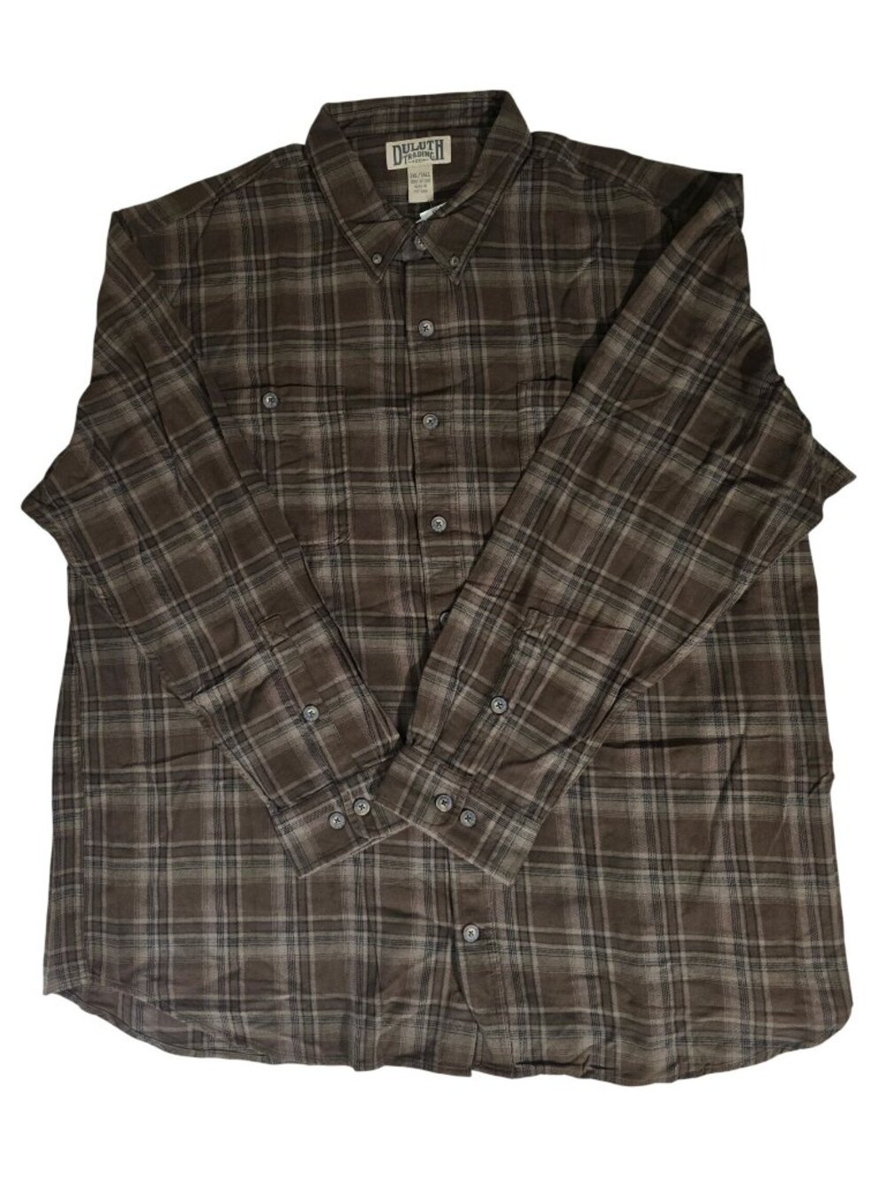 Duluth Trading Co Flannel Shirt Mens 3XL Brown Plaid Button Up Cotton NWOT